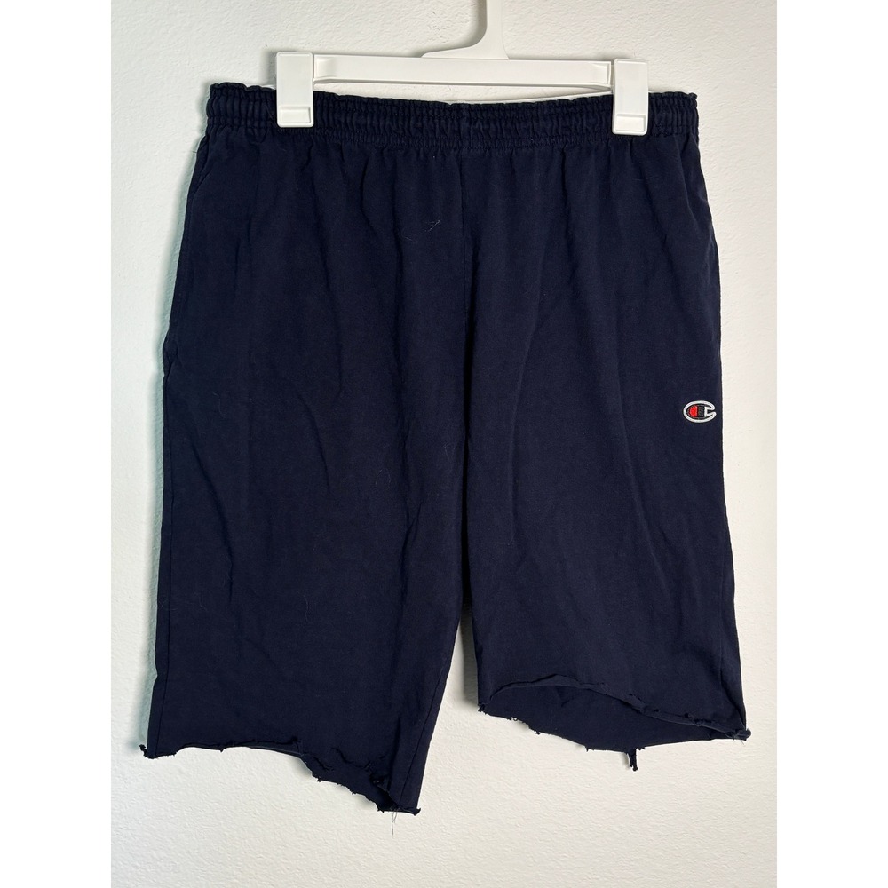 Champion Mens Navy Blue Jersey Athletic Shorts Raw Hem‎ Cut Off Size Large